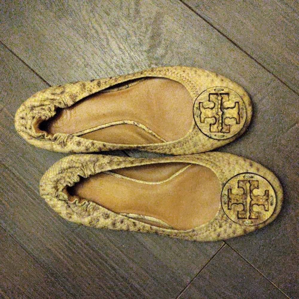 Tory Burch "Reva" Snakeskin Ballet Flats